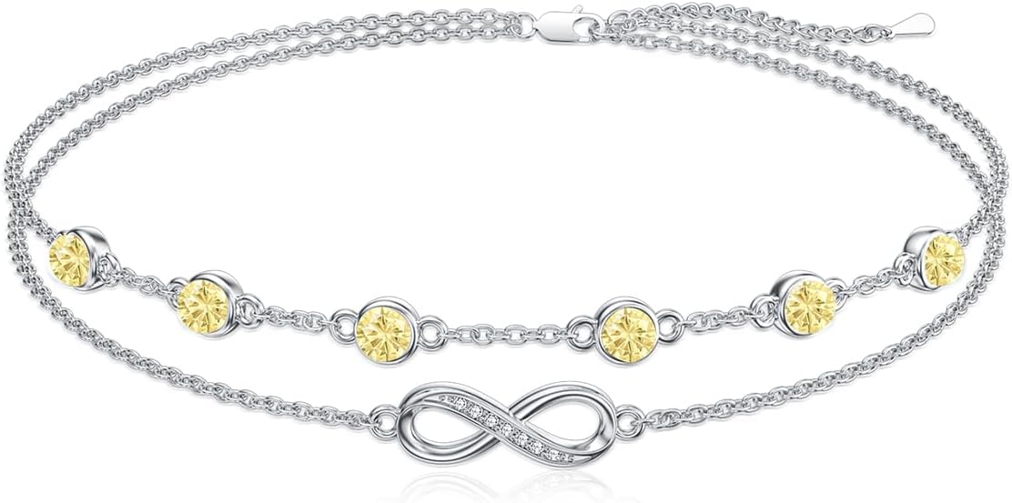 Dorunmo Anklet Bracelets For Women 925 Sterling Silver Birthstone/Infinity/Butterfly/Evil Eye/Turtle/Pineapple/Starfish/Heart Anklets Bracelets Jewelry Gifts for Women