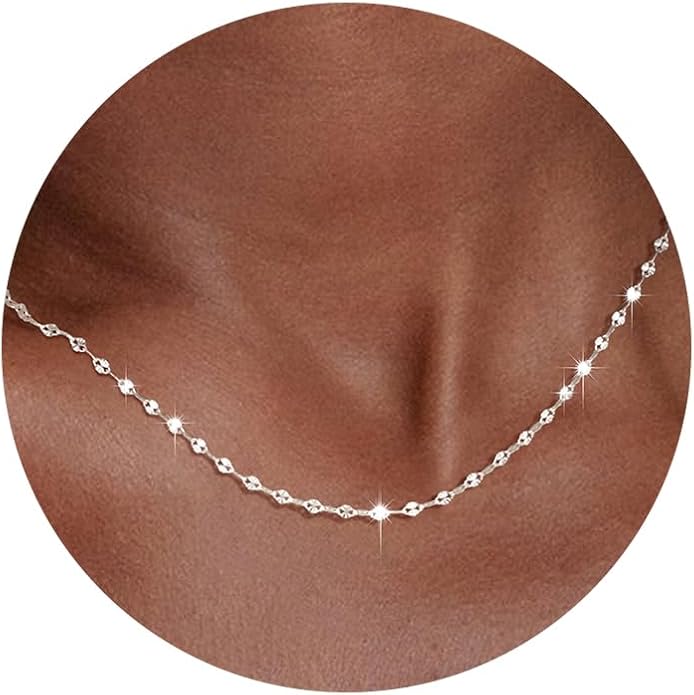 925 Sterling Silver Chain Necklace Link Chain Necklace for Women Simple Dainty 16K Gold Plated Necklace for Women Minimalist Waterproof Silver Necklace Trendy Jewelry Gifts