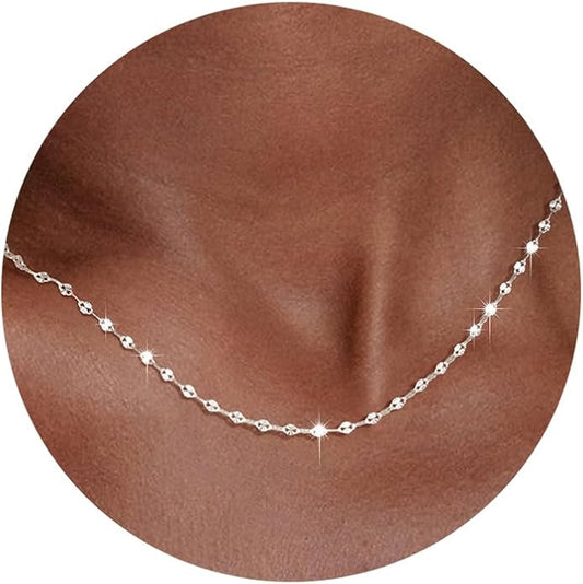 925 Sterling Silver Chain Necklace Link Chain Necklace for Women Simple Dainty 16K Gold Plated Necklace for Women Minimalist Waterproof Silver Necklace Trendy Jewelry Gifts