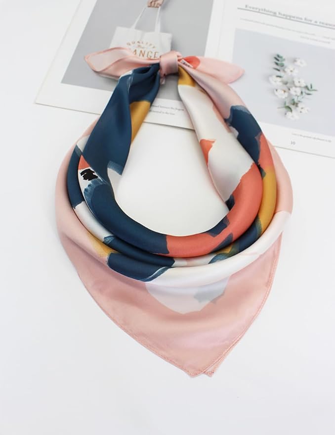 ANDANTINO 100% Mulberry Silk Square Scarf for Hair-25.6" X25.6'' Women Men Natural Silk Neckerchief Digital Printed Headscarf
