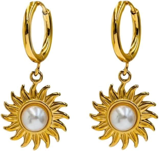 Sunburst Heart Dangle Hoop Earrings, 18K Gold Plated hypoallergenic Stainless Steel Cute Jewelry for Women daily Wear