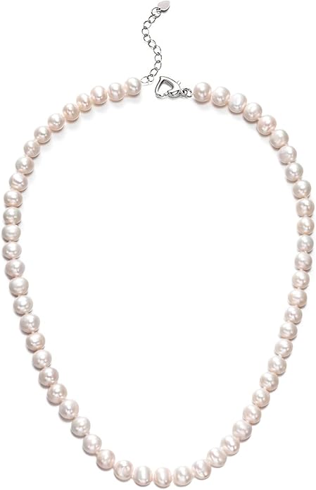 Freshwater Cultured Pearl Necklace, Real Pearl Necklace with Silver Chain and Clasp, Jewelry for Brides Wedding Gifts for Women Her Wife Sister