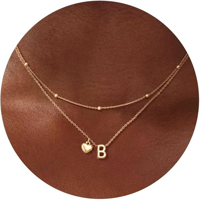 adoyi Gold Necklace for Women Layered Bubble Heart Letter Initial Necklaces for Women Trendy Jewelry 14K Gold Plated Chain Chunky Name Necklace Stack Charm A-Z Pendant Set Jewelry Gifts