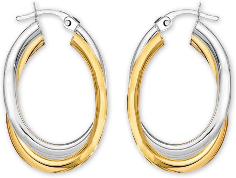 LeCalla 925 Sterling Silver Chunky Hoop Earrings | 14K Two-Tone Three-Tone Hoop Earrings | Intertwining Oval Shape Polished Twisted Hoop Earrings for Women