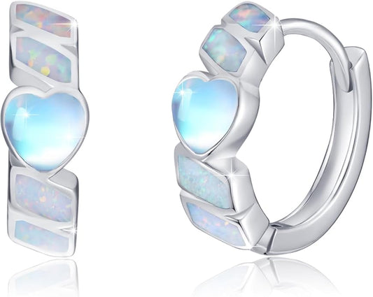 Small Hoop Earrings for Women 925 Sterling Silver Huggie Hoop Opal Earrings Hypoallergenic Earring Jewelry Gifts