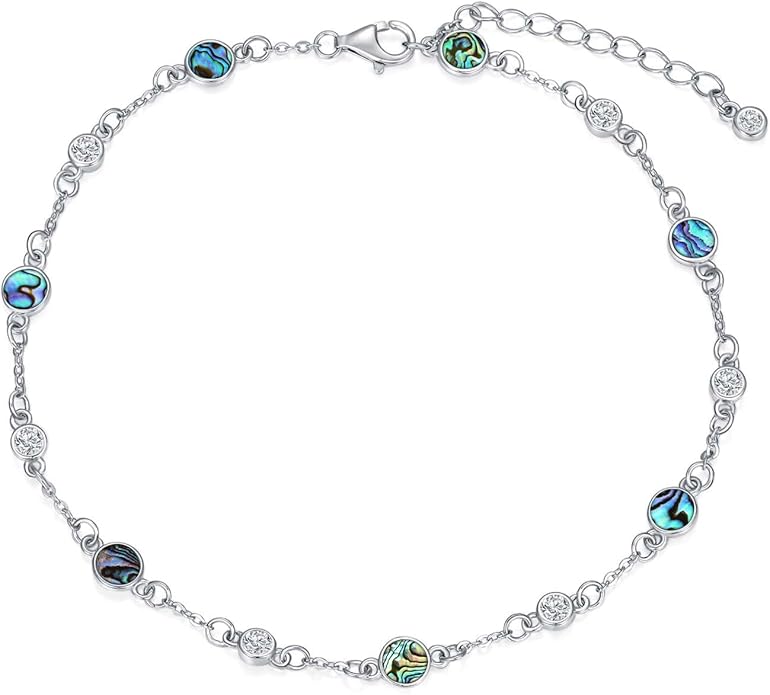 Anklet Bracelet for Women 925 Sterling Silver Natural Stone Chain Ankle Bracelet Beach Summer Fine Jewelry Birthday Christmas Gifts for Women Her Mom