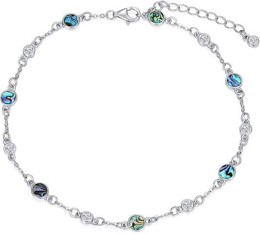 Anklet Bracelet for Women 925 Sterling Silver Natural Stone Chain Ankle Bracelet Beach Summer Fine Jewelry Birthday Christmas Gifts for Women Her Mom