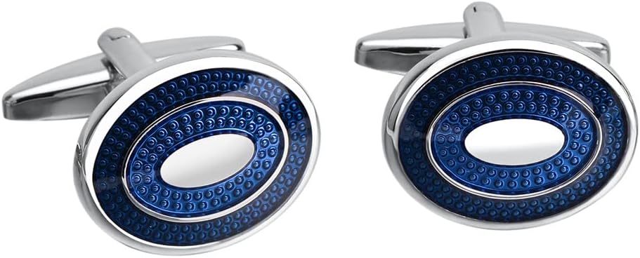 Fomissky Oval Navy Blue Cufflinks for Men Silver Plated, Personalized Men's Cuff Links Groom Wedding Gifts Tuxedo Business Shirt Accessories