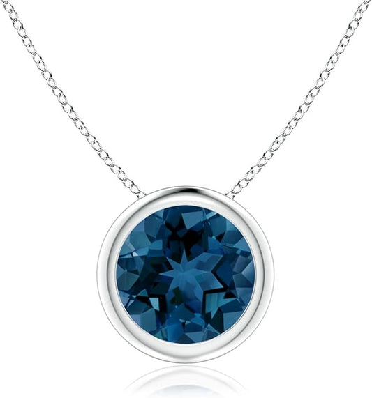 Angara Natural London Blue Topaz Solitaire Pendant for Women | Round Blue Topaz Pendant Necklace in 14K Solid Gold/Silver/Platinum With 18" Chain | December Birthday, Gemstone Jewelry Gift