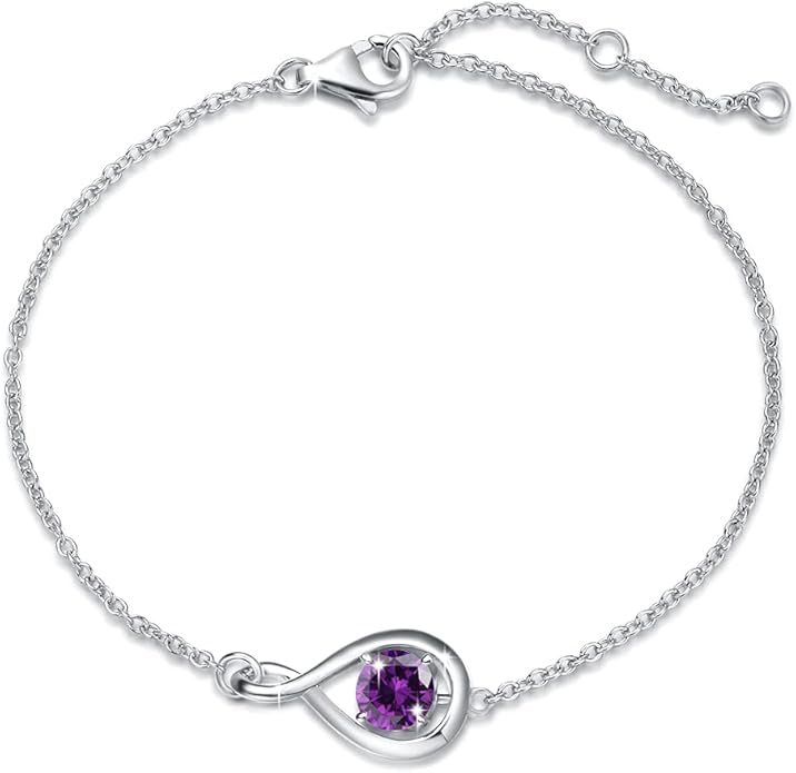 FANCIME Love Bracelet 925 Sterling Silver Infinity Birthstone Bracelets for Women Fine Jewelry Birthday Christmas Gifts for Her Mom Wife, Chain Length 6.7"+1.2" Extend