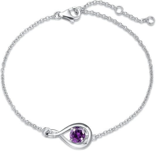 FANCIME Love Bracelet 925 Sterling Silver Infinity Birthstone Bracelets for Women Fine Jewelry Birthday Christmas Gifts for Her Mom Wife, Chain Length 6.7"+1.2" Extend