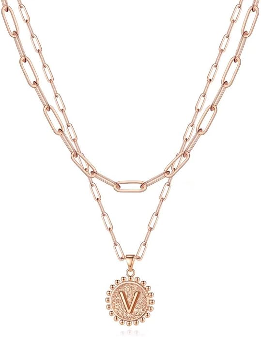 Ursteel Layered Initial Necklaces for Women, 14K-Gold-Plated Dainty Layering Paperclip Chain Necklaces for Women Jewelry