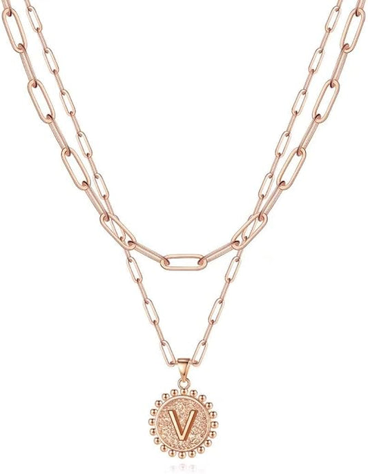 Ursteel Layered Initial Necklaces for Women, 14K-Gold-Plated Dainty Layering Paperclip Chain Necklaces for Women Jewelry
