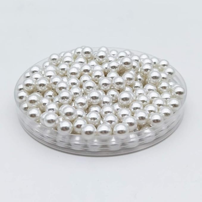 INSPIRELLE 1100pcs White Undrilled ABS Art Faux Pearls for Vase Fillers, 8mm No Hole Makeup Beads to Hold Brush Eyeliner, Imitation Round Pearl Beads for Table Scatter Home Wedding Decoration