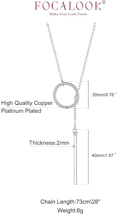 FOCALOOK Long Necklaces for Women 14K Gold Plated Dainty Drop Bar Pendant Lariat Y-Shaped Necklace Earring Set 28inch/73cm