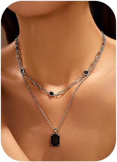 Gold Layered Pendant Necklaces for Women 14k Gold Plated Crystal Choker Necklace Paperclip Rhinestone Necklace Party Prom Jewelry