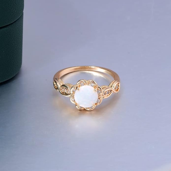 CiNily 18K Gold Plated Opal Ring-White Fire Opal & Amethyst & Cubic Zirconia Women Jewelry Gemstone Engagement Anniversary Ring Size 5-13