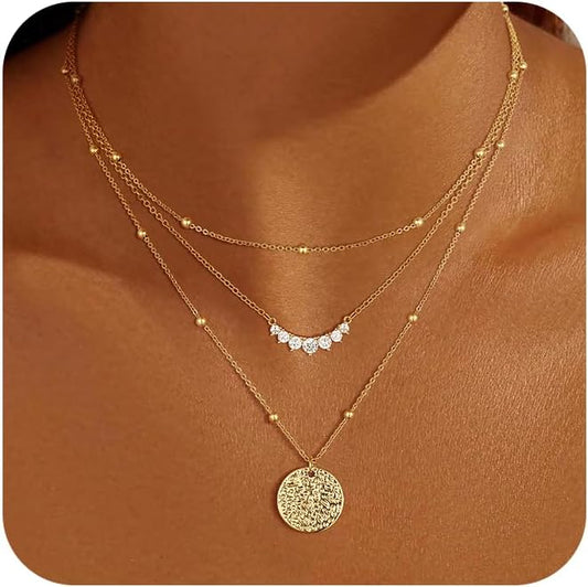 Gold Necklace for Women 14K Gold Plated Layered Necklaces Dainty Pendant Necklace Cute Stack Necklaces Set Fashion Jewelry Gift for Her