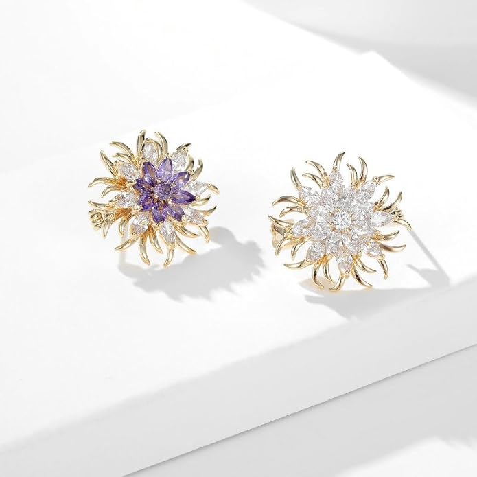 14K Gold Purple/Blue/White Flower Brooch for Women, Small Suit Outerwear Decoration, Crystal Gemstone Brooch for Her