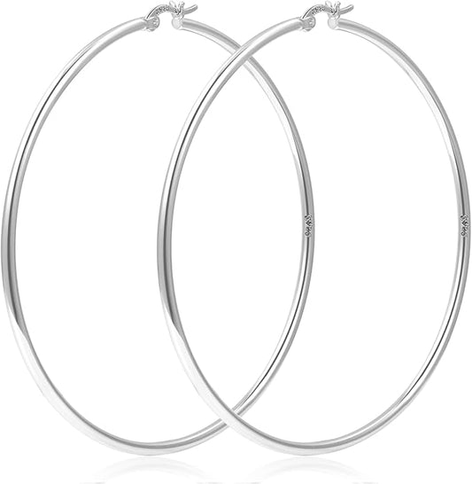 YOUNGYUE 925 Sterling Silver Hoop Earrings for Women Hypoallergenic Oversize 14K Gold Hoops Earrings for Women Thin Gold Plated Hoop earrings Lightweight Large Silver Hoop Earrings 30/40/50/60/70mm