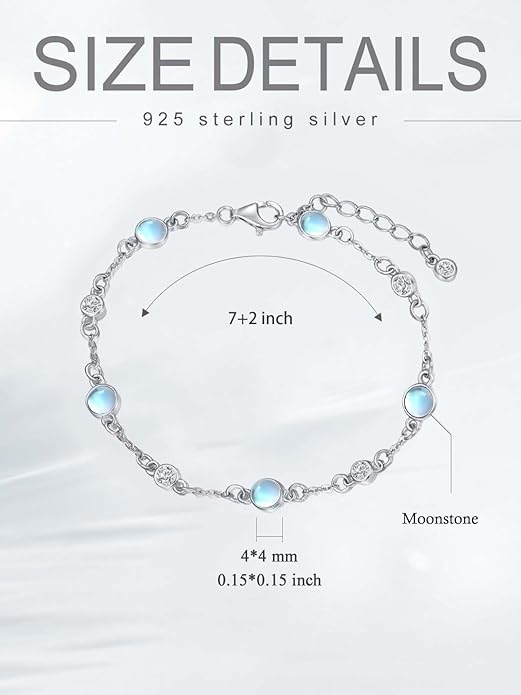 Anklet Bracelet for Women 925 Sterling Silver Natural Stone Chain Ankle Bracelet Beach Summer Fine Jewelry Birthday Christmas Gifts for Women Her Mom