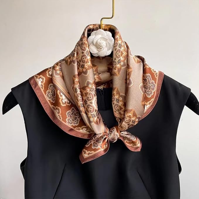 ANDANTINO 100% Mulberry Silk Scarf -21” Lightweight Square Neckerchief – Breathable Digital Printed Scarves with Gift Packed