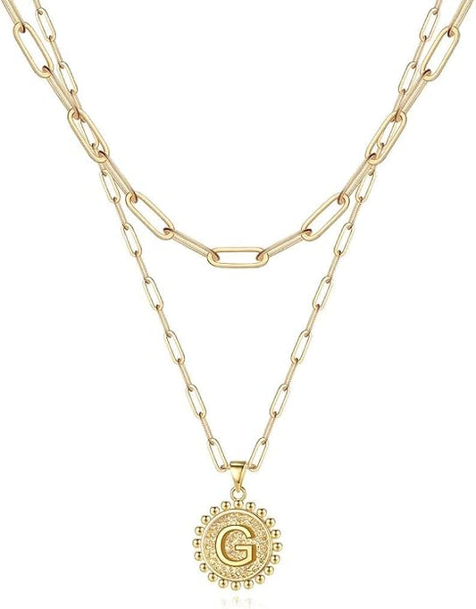 Ursteel Layered Initial Necklaces for Women, 14K-Gold-Plated Dainty Layering Paperclip Chain Necklaces for Women Jewelry