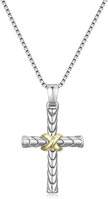 Mytys Coin Pendant Necklace for Women 18K Gold and Silver Intertwined Crossover Pendant Two Tone Necklaces Christmas Jewelry Gift