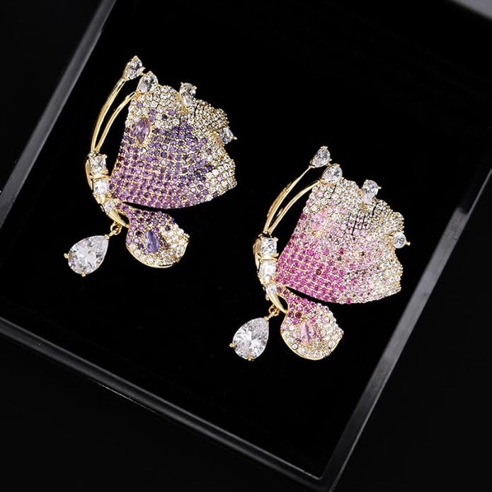 14K Gold Luxury Butterfly Brooch Sparkling Moissanite Accents & Enamel Painted Details, Retro Chic for Cheongsam, Coats & Formal Attire