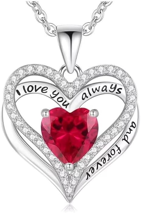 Birthstone Heart Necklace for Women Wife Girlfriend Mom Daughter Gifts S925 Silver Jewelry For Anniversary Rose Gold Gifts For Birthday Christmas Mothers Valentines Day