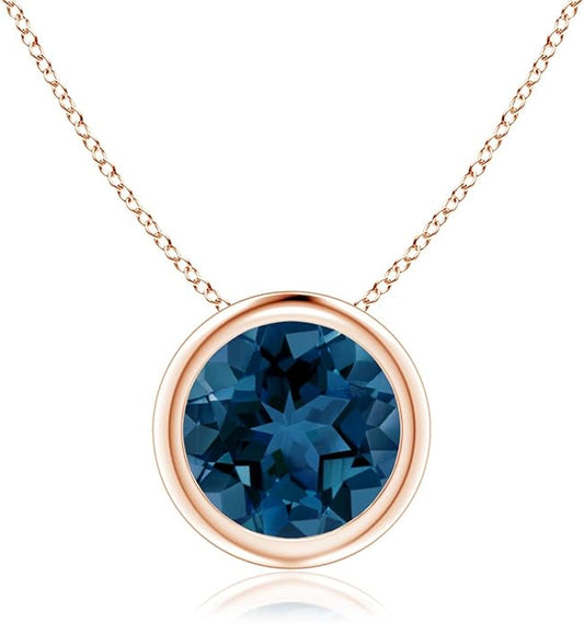 Angara Natural London Blue Topaz Solitaire Pendant for Women | Round Blue Topaz Pendant Necklace in 14K Solid Gold/Silver/Platinum With 18" Chain | December Birthday, Gemstone Jewelry Gift