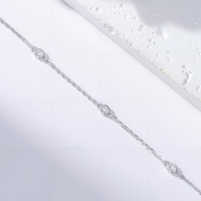 Diamond Bracelets for Women 925 Sterling Silver Dainty Bracelet with Adjustable Chain Minimalist Elegant Jewelry Gift for Women