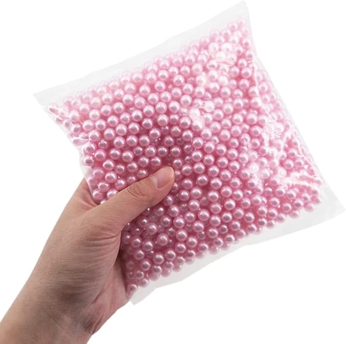 INSPIRELLE 1100pcs Pink Undrilled ABS Art Faux Pearls for Vase Fillers, 8mm No Hole Makeup Beads to Hold Lipstick Eyeliner, Imitation Round Pearl Beads for Table Scatter Home Wedding Decoration