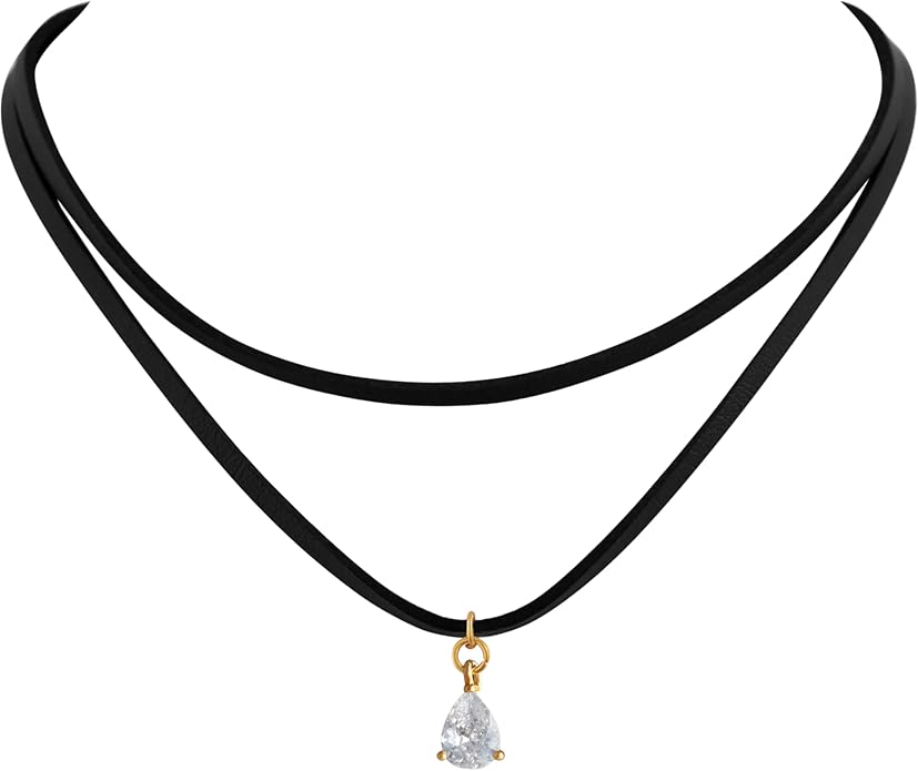 Sacina Layered Black Choker Necklace, Glass Teardrop Chocker, Black Necklace, Gothic Goth Boho Choker, Christmas Jewelry Gift For Women