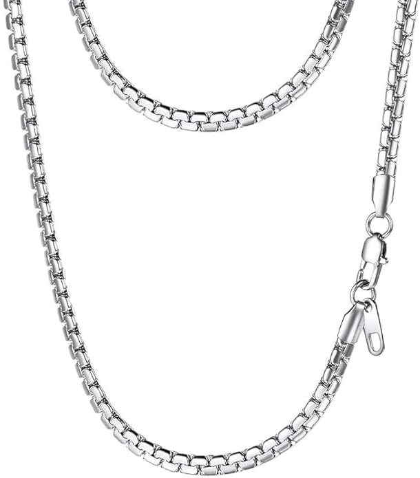 PROSTEEL Stylish Stainless Steel Round Link Chain Necklace for Men, 2mm/4mm/6mm/8mm. Silver/Gold/Black Tone, Hypoallergenic Jewelry, 14"-30", Come with Box