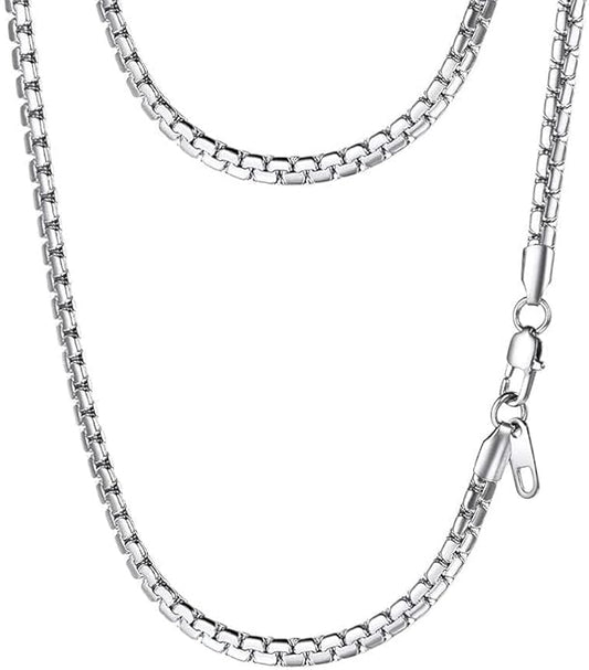 PROSTEEL Stylish Stainless Steel Round Link Chain Necklace for Men, 2mm/4mm/6mm/8mm. Silver/Gold/Black Tone, Hypoallergenic Jewelry, 14"-30", Come with Box