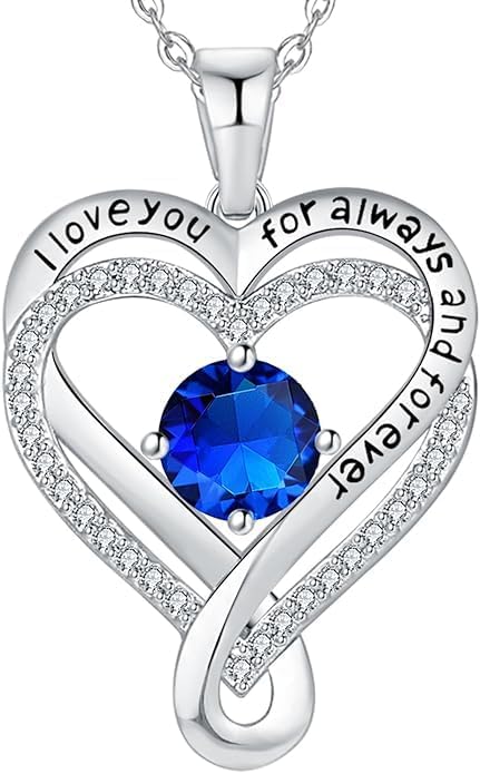 Birthstone Infinity Heart Necklace for Women Wife Girlfriend Mom Daughter Gifts S925 Silver Jewelry For Anniversary Rose Gold Gifts For Birthday Christmas Mothers Valentines Day