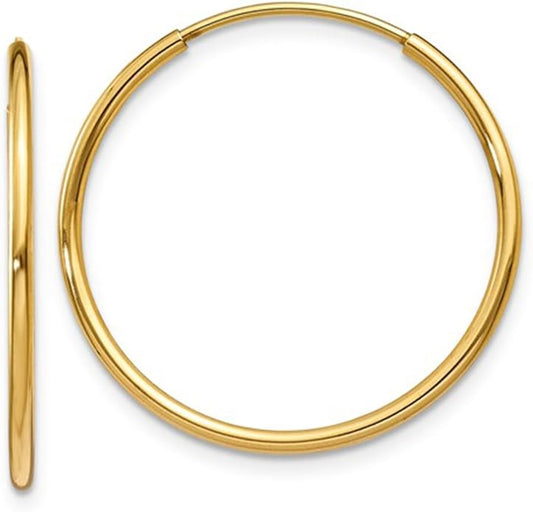14k Gold Endless Hoop Earrings, 1.25mm Thick Tube