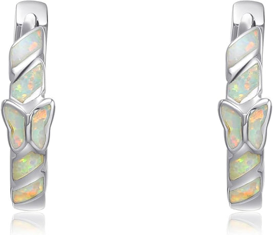 Small Hoop Earrings for Women 925 Sterling Silver Huggie Hoop Opal Earrings Hypoallergenic Earring Jewelry Gifts