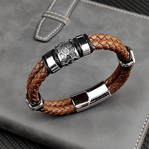 Mens Leather Bracelet Premium Leather Braided Bracelet Stainless Steel Jewelry Gift Accessories Men's Bracelet