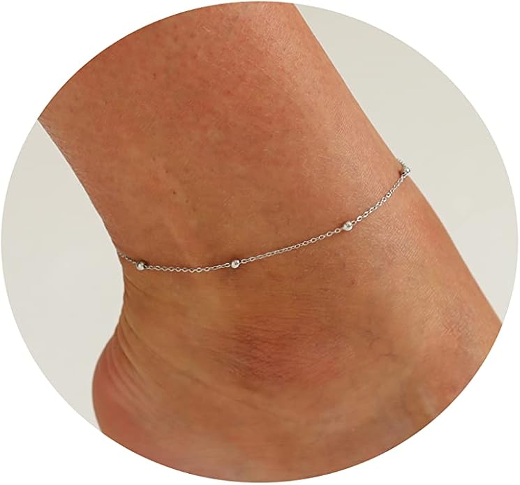 Dainty Ankle Bracelets for Women 18K Gold Plated Satellite Beaded Herringbone Chain Anklets Simple Lip Chain Anklet Minimalist Summer Beach Foot Jewelry Christmas