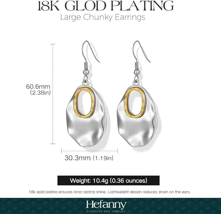 Hefanny Large Hammered Teardrop Dangle Earrings Geometric Chunky Flower Earrings Women's Trendy Statement Jewelry Multiple Styles