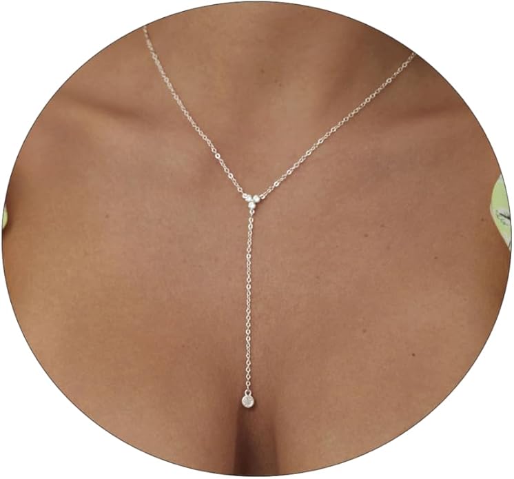 Gold Y Necklace for Women 14K Gold Plated Y-Shaped Drop Necklaces CZ Long Necklace Cubic Zirconia Pendant Layered Long Lariat Necklace Women Jewelry