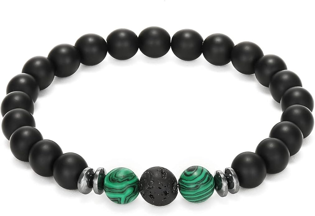 MengPa Mens Beaded Bracelets Couples Matching Bracelet Set Lava Rock Beads for Women Stone Jewelry