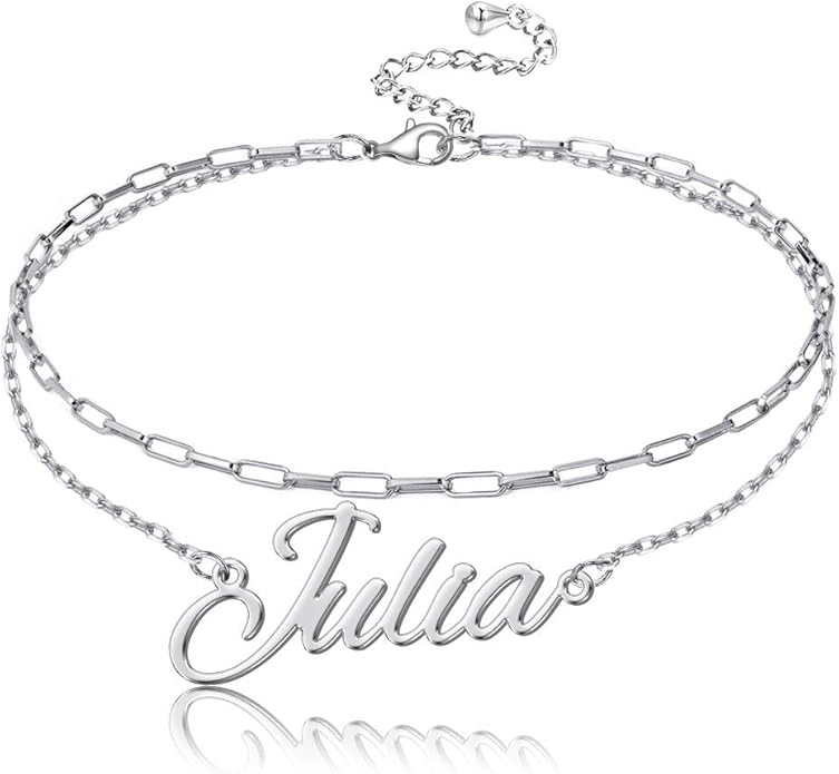 Personalized Name Ankle Bracelet for Women Custom Layered Name Anklet with Initials 18K Gold Plated Graduation Gift Customized Anklets for Women 8.7”-10.7”