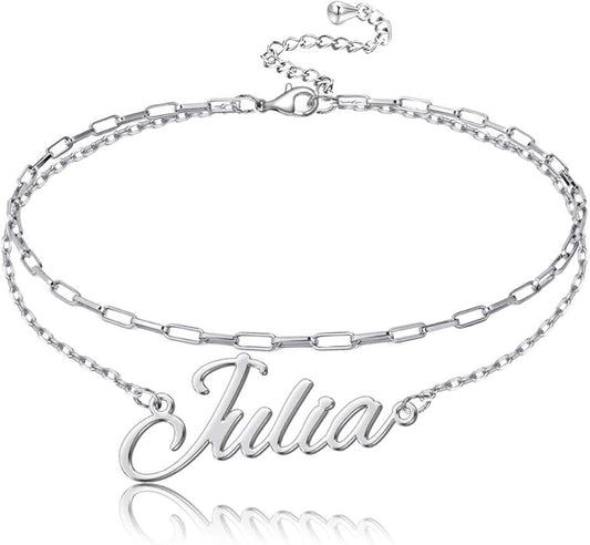 Personalized Name Ankle Bracelet for Women Custom Layered Name Anklet with Initials 18K Gold Plated Graduation Gift Customized Anklets for Women 8.7”-10.7”