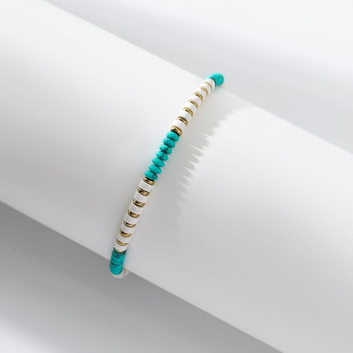 XIJIN Natural Stone Beaded Anklets for Women Handmade Beach Boho Turquoise Beads Ankle Bracelet Jewelry Gift for Her