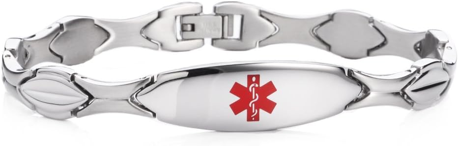 LinnaLove Fashion Shiny medical alert bracelet with Free Engraving Stainless steel Medical id bracelet for Women
