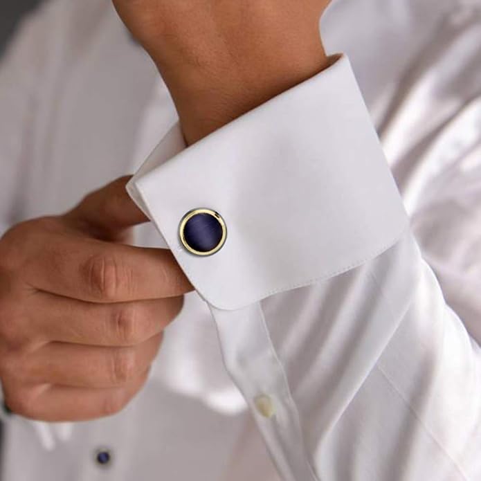 HAWSON Cufflinks and Studs for Men-Fashion Men Vintage Enamel Carbon Fiber Tuxedo Shirt Cufflinks and Studs Set for Regular Wedding Business Accessories