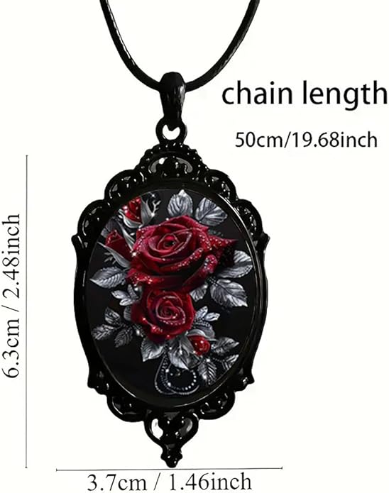 Gothic Rose Glass Necklace for Women Vintage Satan Demon Pendant Halloween Roses Necklaces Dark Punk Style Necklace Victoria Emboss Necklaces Mystic Witch Jewelry Gift Accessories